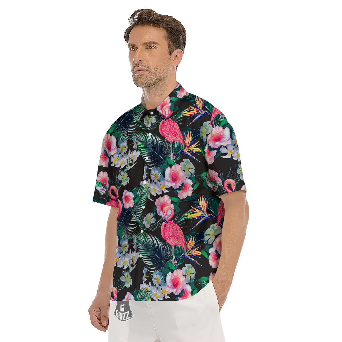 Aloha Flamingo Tropical Print Pattern Men's Short Sleeve Shirts-grizzshop