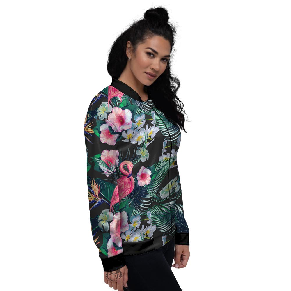 Aloha Flamingo Tropical Print Pattern Women's Bomber Jacket-grizzshop