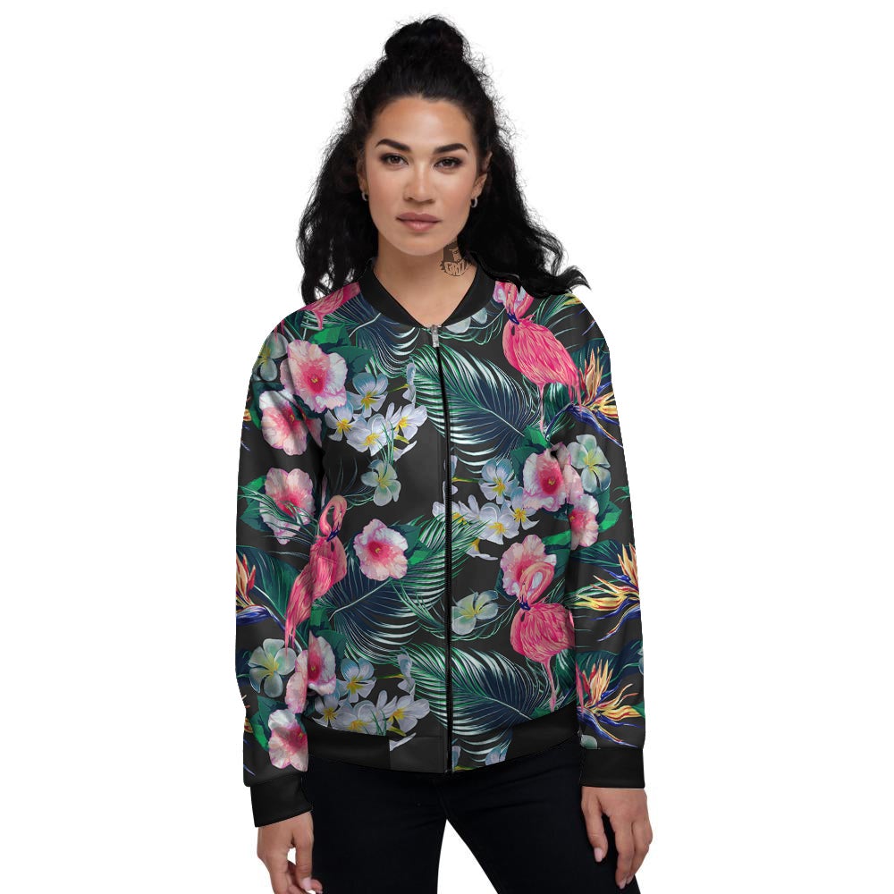 Aloha Flamingo Tropical Print Pattern Women's Bomber Jacket-grizzshop