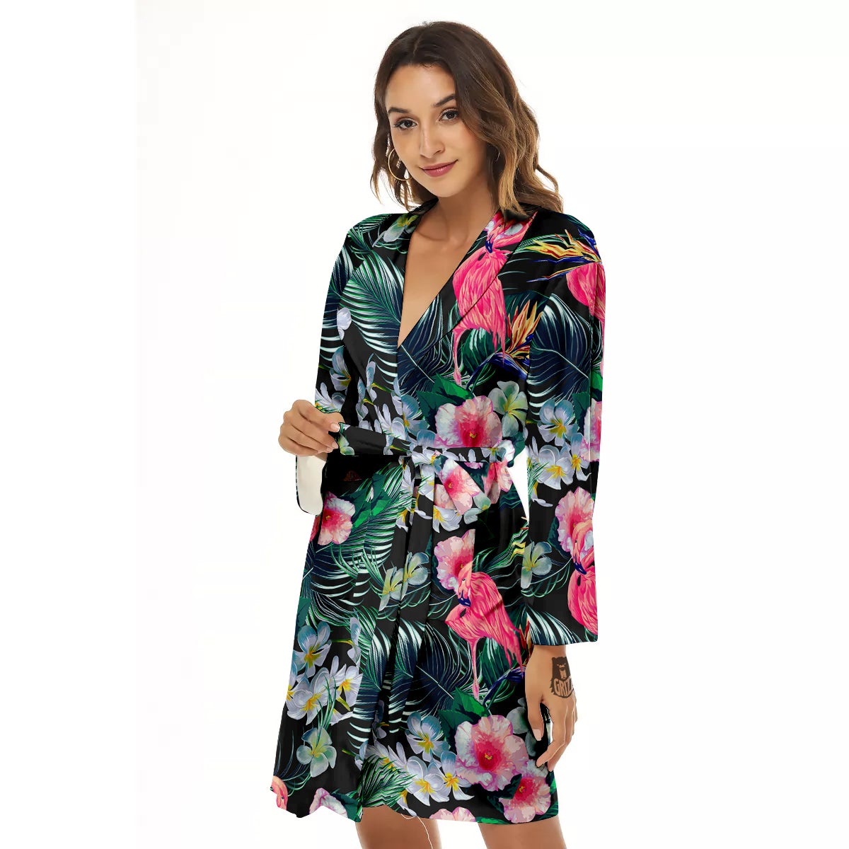 Aloha Flamingo Tropical Print Pattern Women's Robe-grizzshop