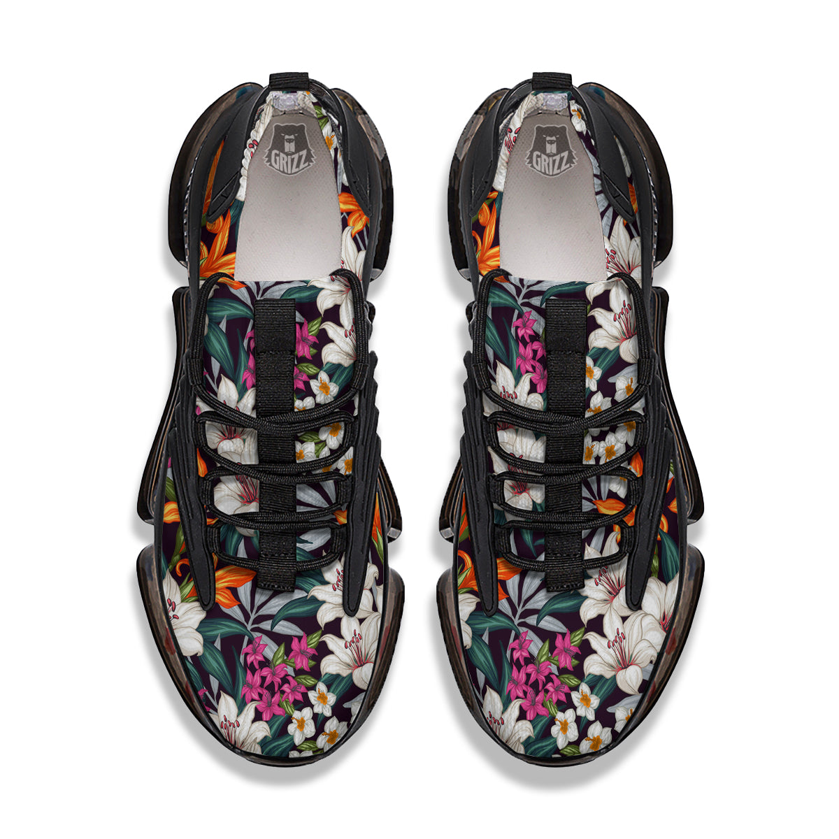 Aloha Flower Tropical Print Pattern Black Gym Shoes-grizzshop