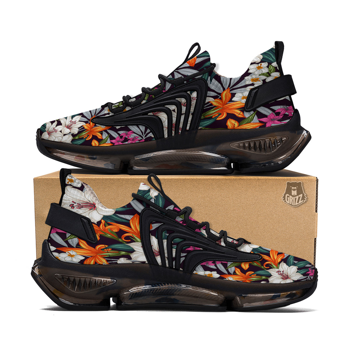 Aloha Flower Tropical Print Pattern Black Gym Shoes-grizzshop