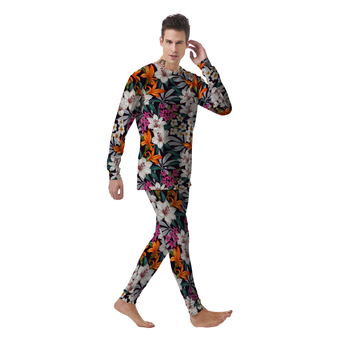 Aloha Flower Tropical Print Pattern Men's Pajamas-grizzshop