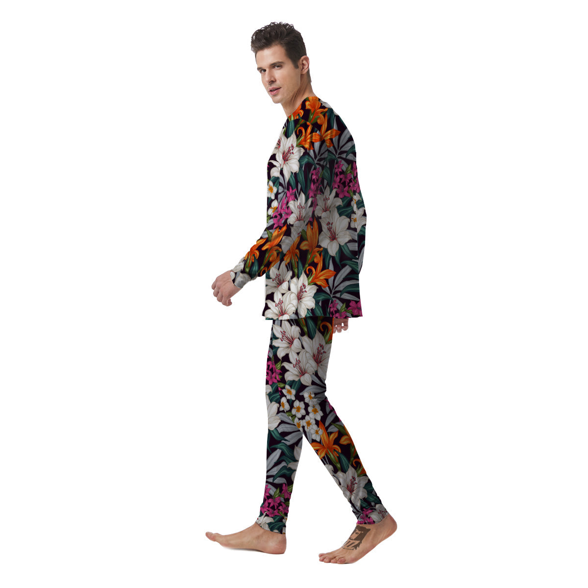 Aloha Flower Tropical Print Pattern Men's Pajamas-grizzshop