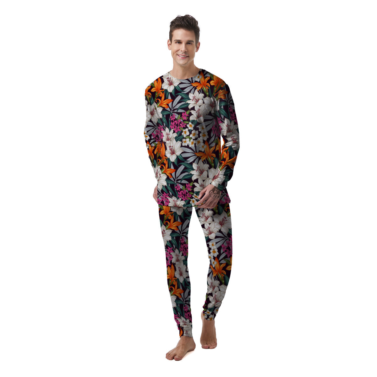 Aloha Flower Tropical Print Pattern Men's Pajamas-grizzshop