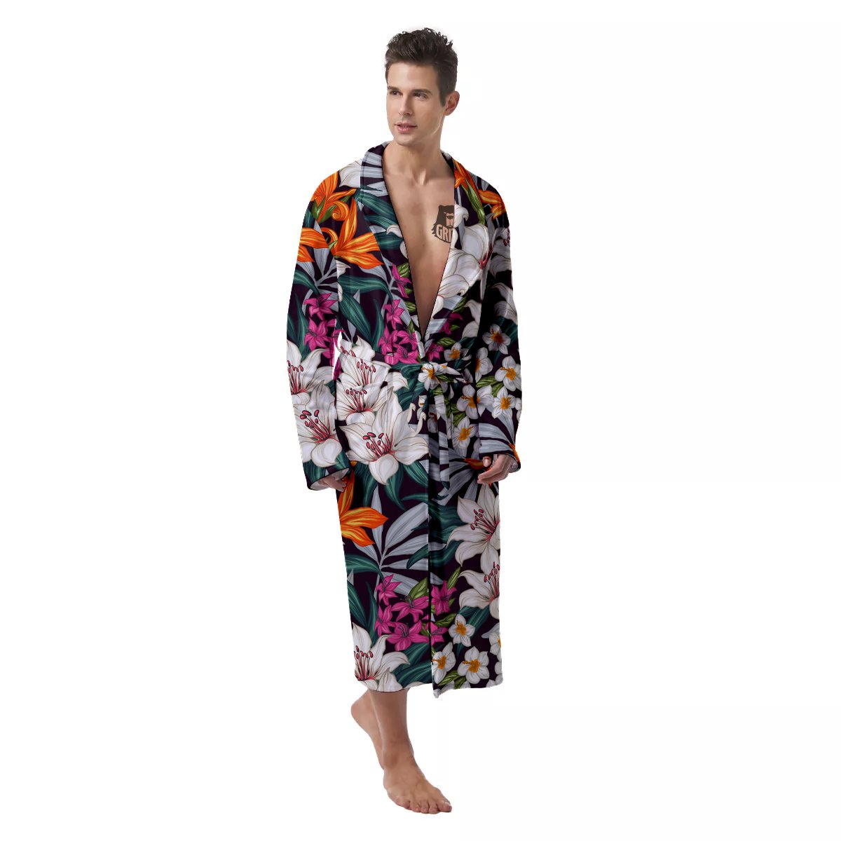 Aloha Flower Tropical Print Pattern Men's Robe-grizzshop