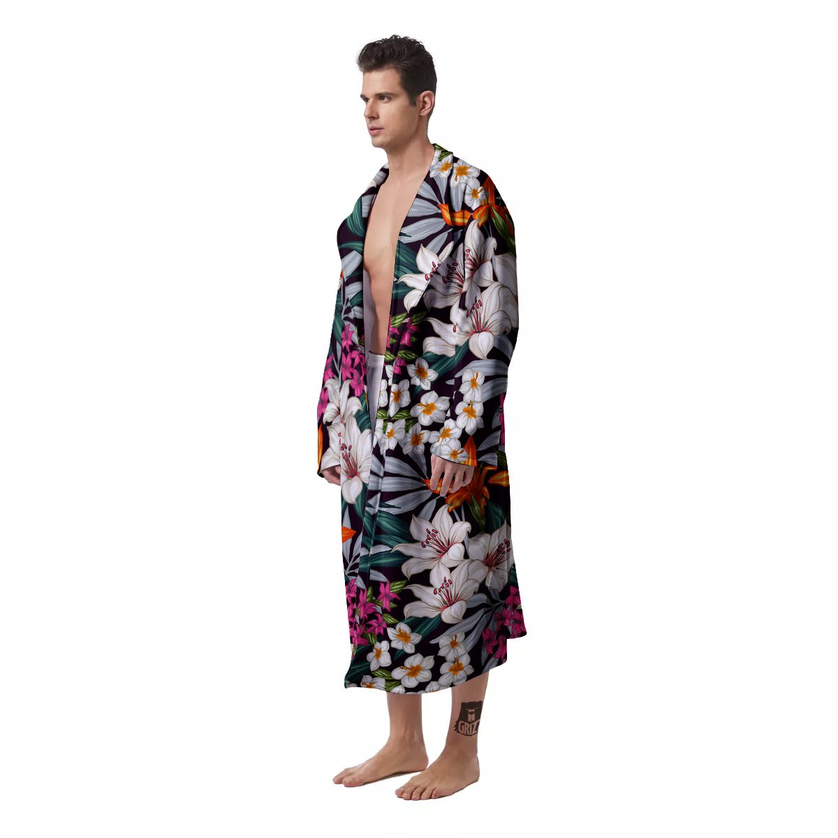 Aloha Flower Tropical Print Pattern Men's Robe-grizzshop