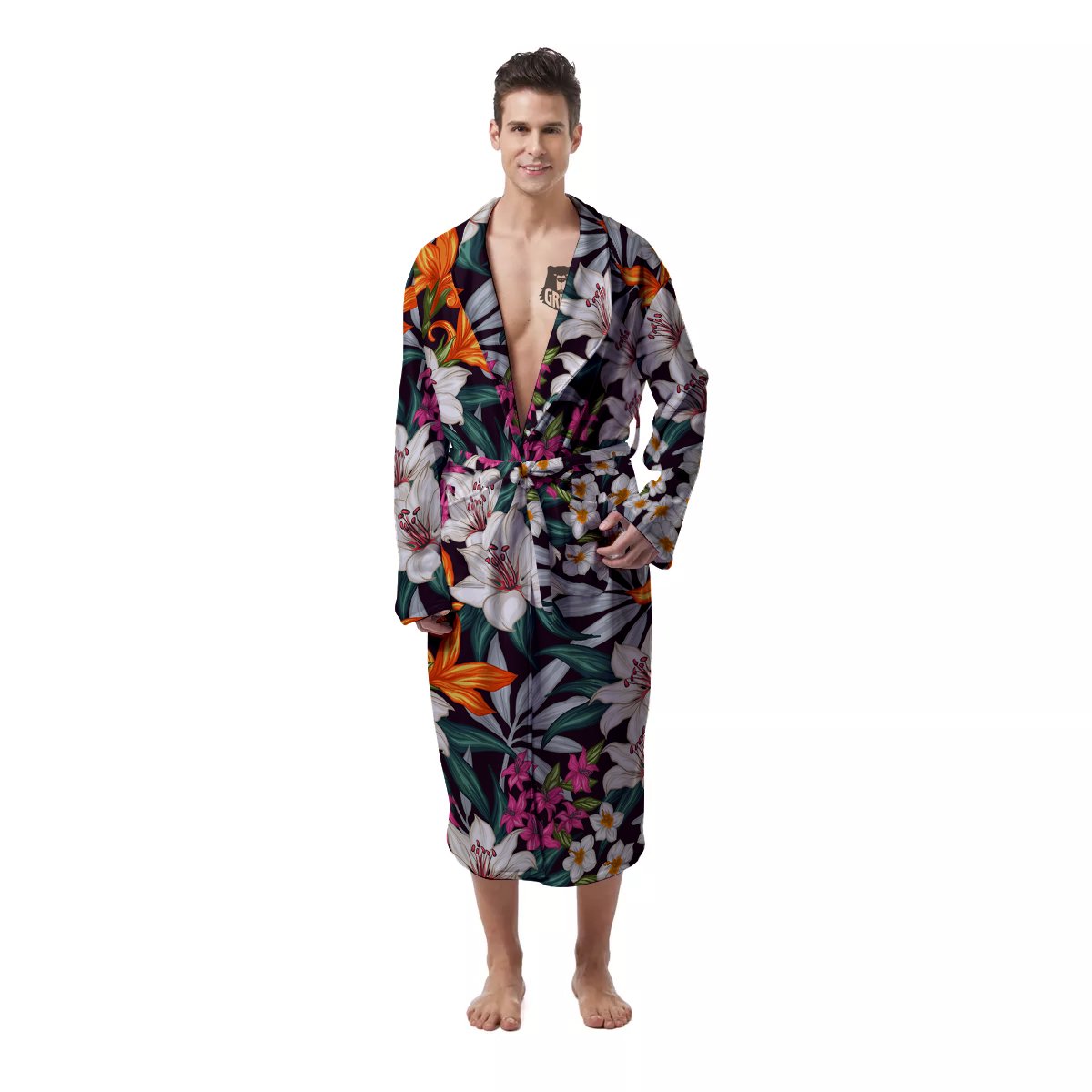 Aloha Flower Tropical Print Pattern Men's Robe-grizzshop