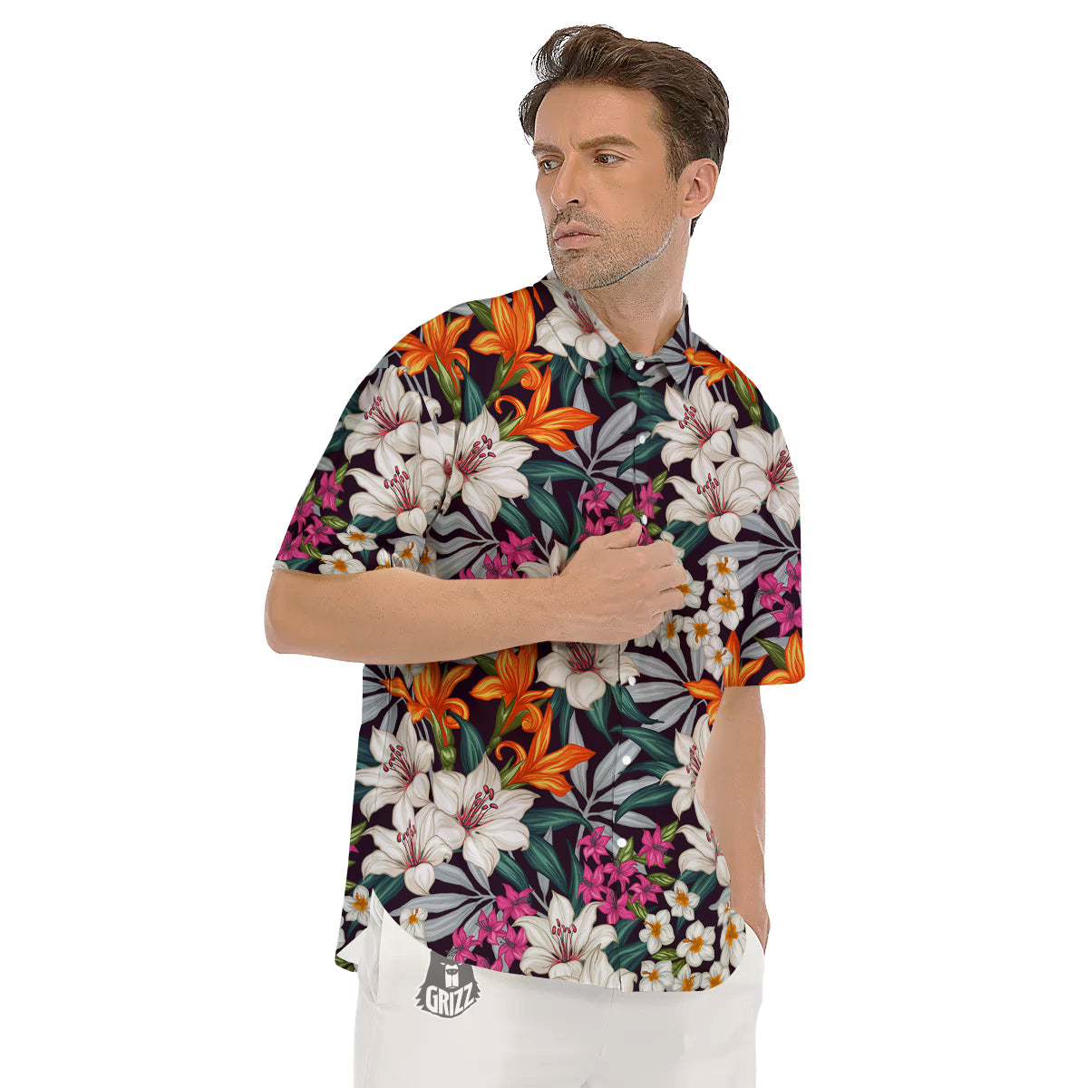 Aloha Flower Tropical Print Pattern Men's Short Sleeve Shirts-grizzshop