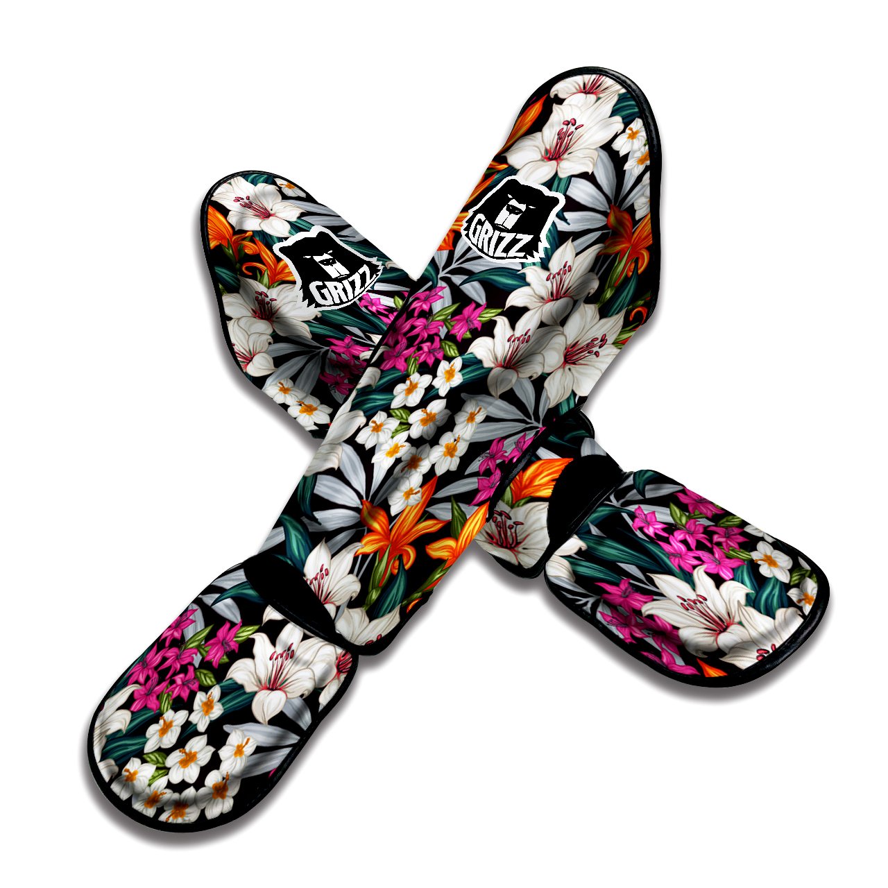 Aloha Flower Tropical Print Pattern Muay Thai Shin Guards-grizzshop