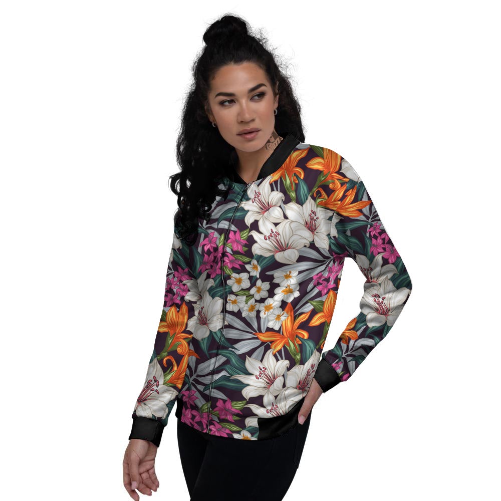 Aloha Flower Tropical Print Pattern Women's Bomber Jacket-grizzshop