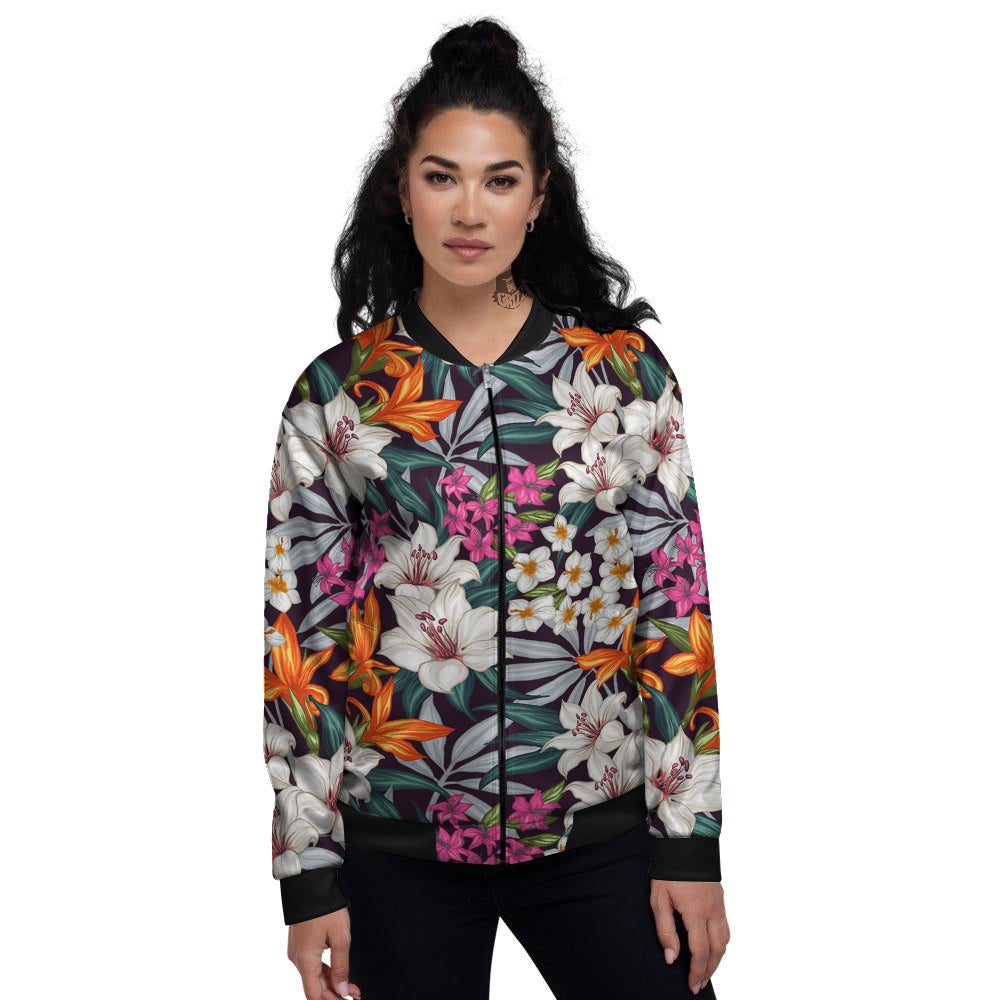 Aloha Flower Tropical Print Pattern Women's Bomber Jacket-grizzshop