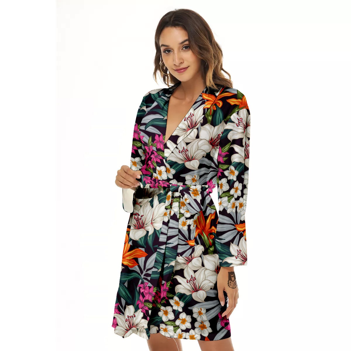 Aloha Flower Tropical Print Pattern Women's Robe-grizzshop