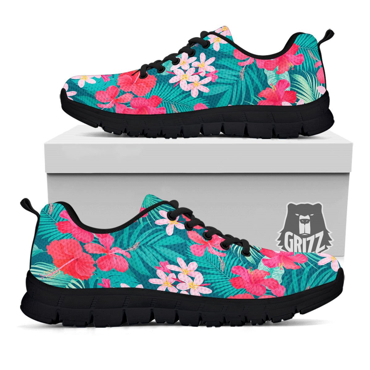 Aloha Hawaiian Flower Print Black Sneaker-grizzshop