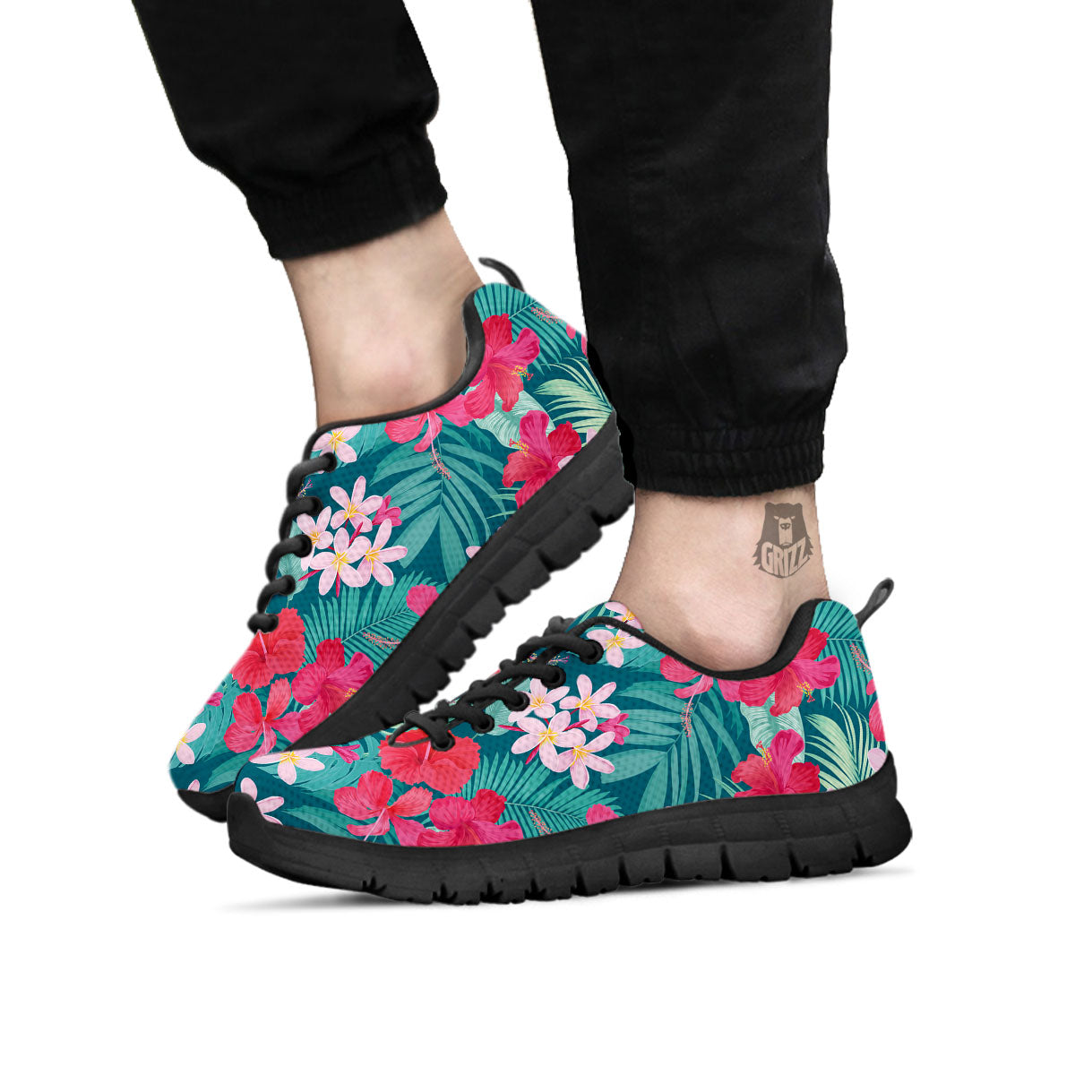 Aloha Hawaiian Flower Print Black Sneaker-grizzshop