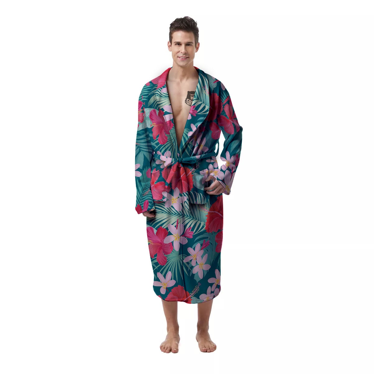 Aloha Hawaiian Flower Print Men's Robe-grizzshop