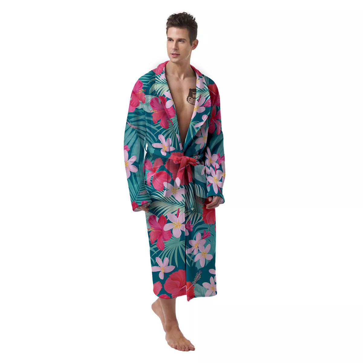 Aloha Hawaiian Flower Print Men's Robe-grizzshop