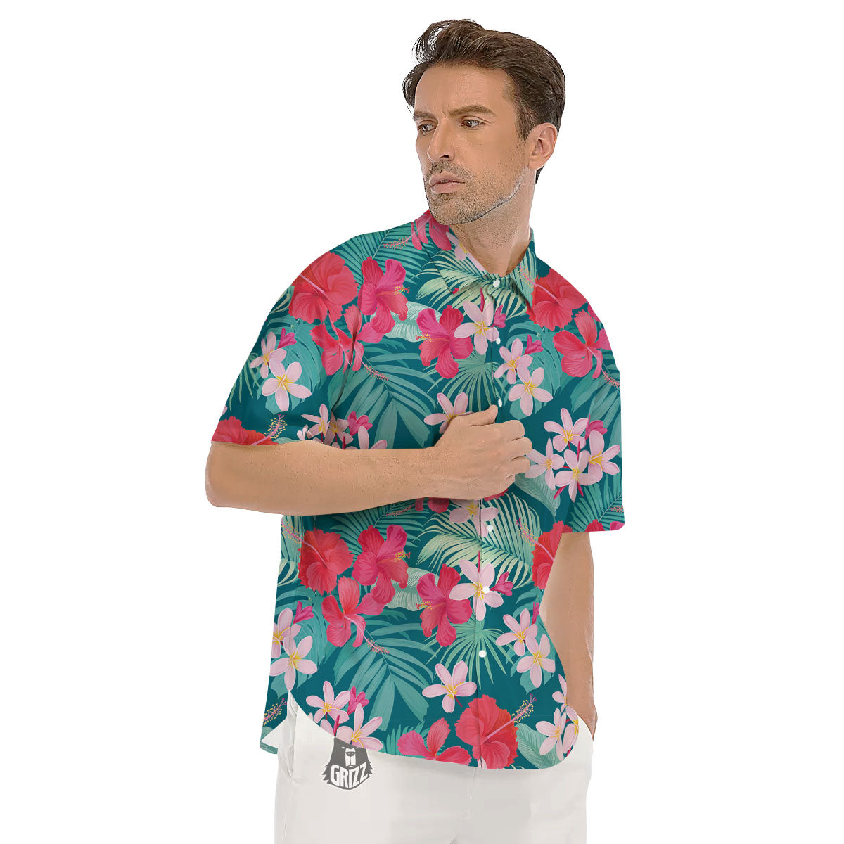 Aloha Hawaiian Flower Print Men's Short Sleeve Shirts-grizzshop