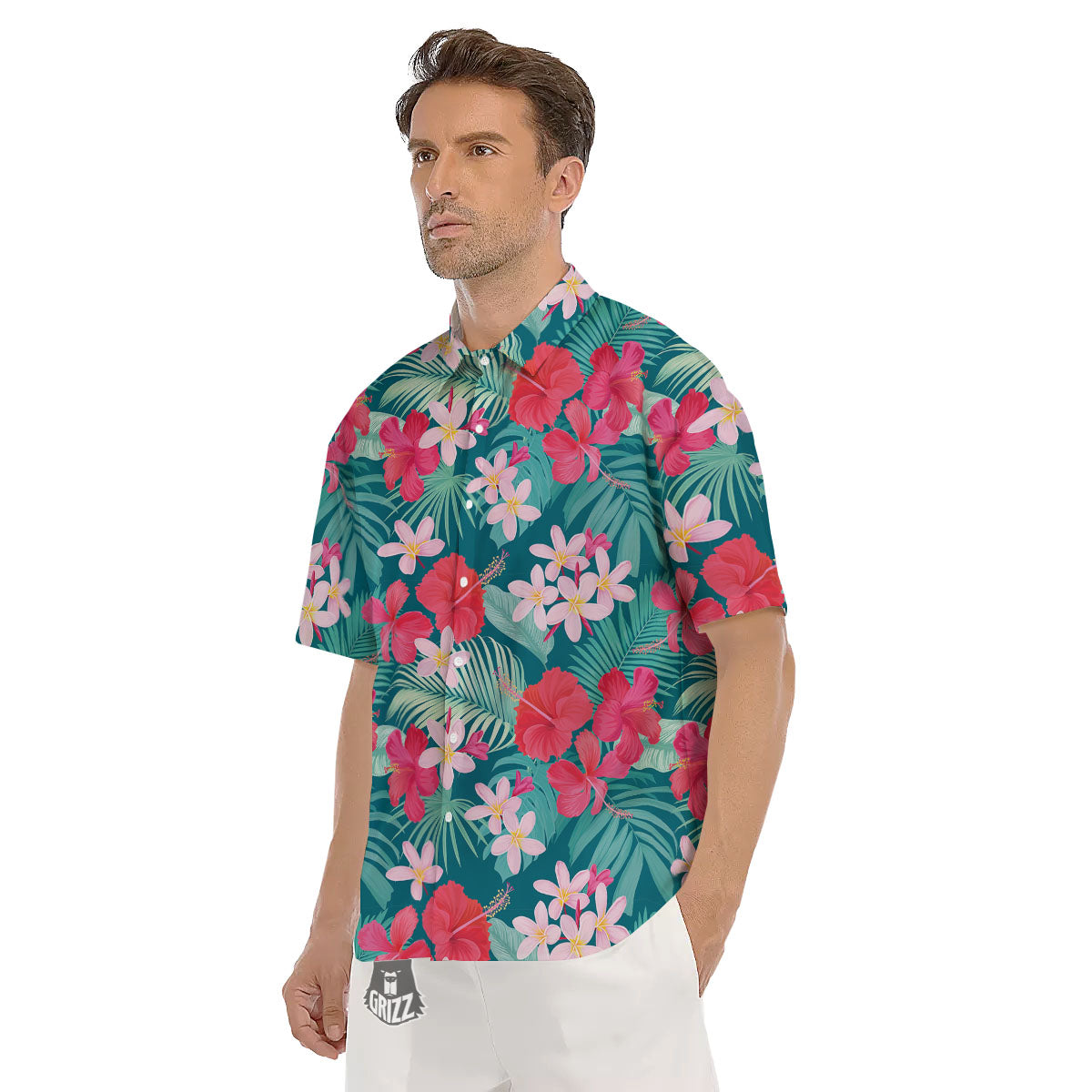 Aloha Hawaiian Flower Print Men's Short Sleeve Shirts-grizzshop