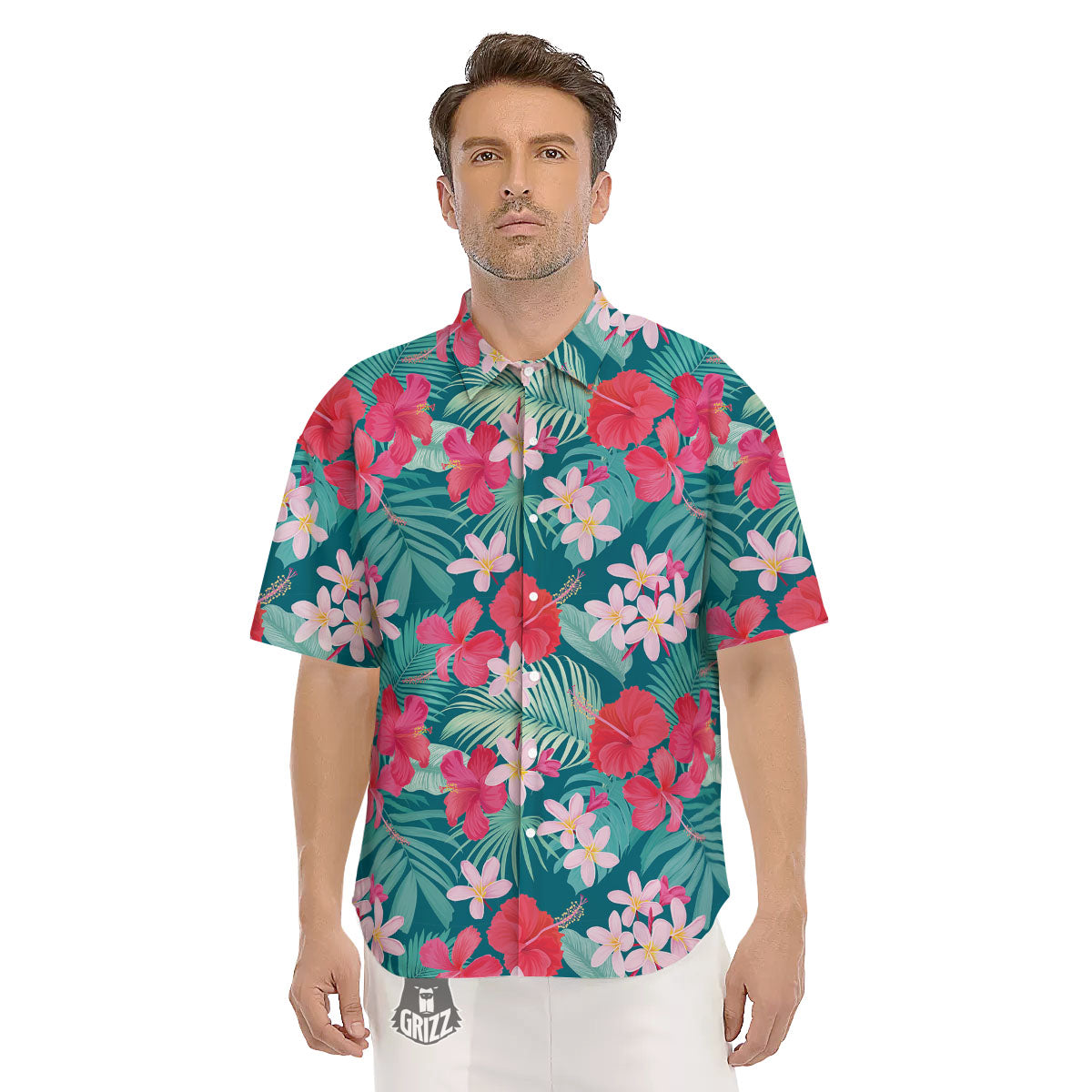 Aloha Hawaiian Flower Print Men's Short Sleeve Shirts-grizzshop