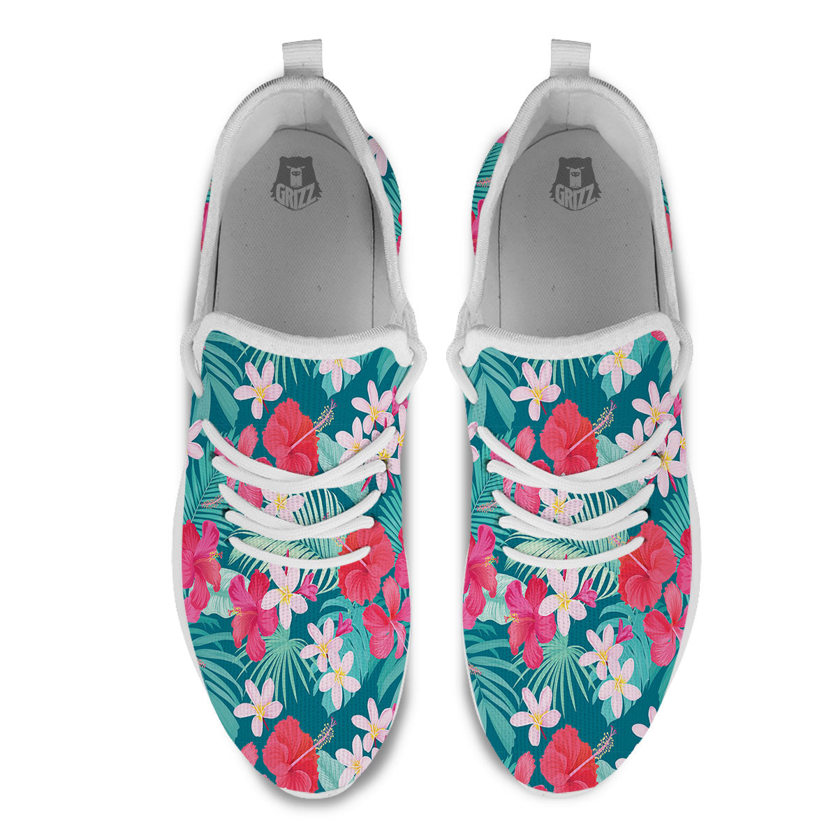 Aloha Hawaiian Flower Print White Athletic Shoes-grizzshop