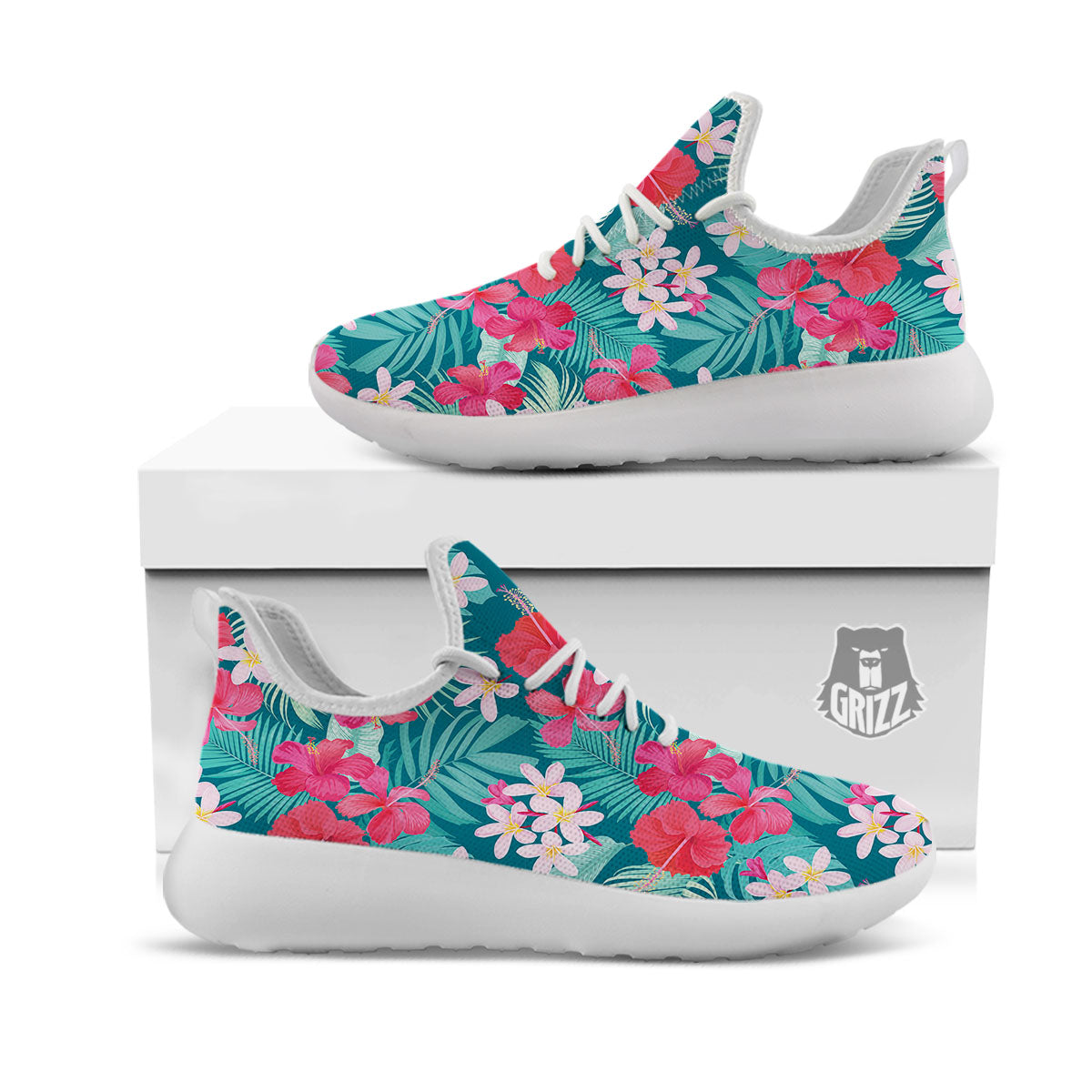 Aloha Hawaiian Flower Print White Athletic Shoes-grizzshop