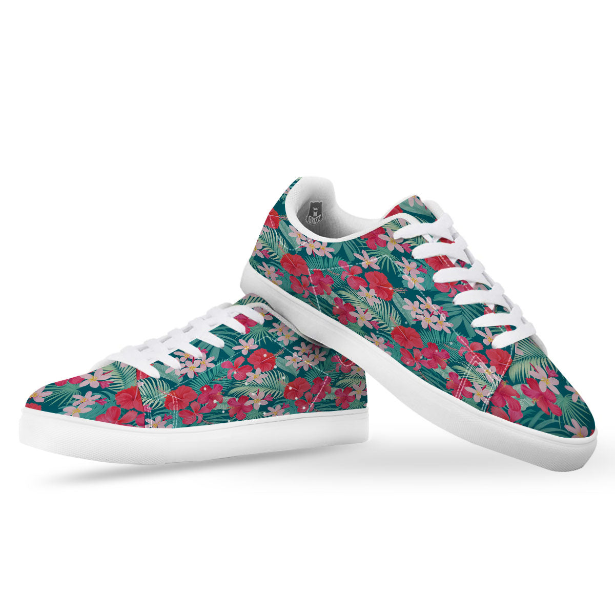 Aloha Hawaiian Flower Print White Low Top Sneakers-grizzshop
