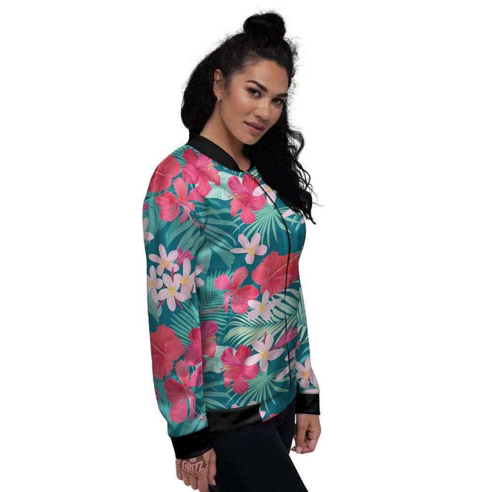 Aloha Hawaiian Flower Print Women's Bomber Jacket-grizzshop