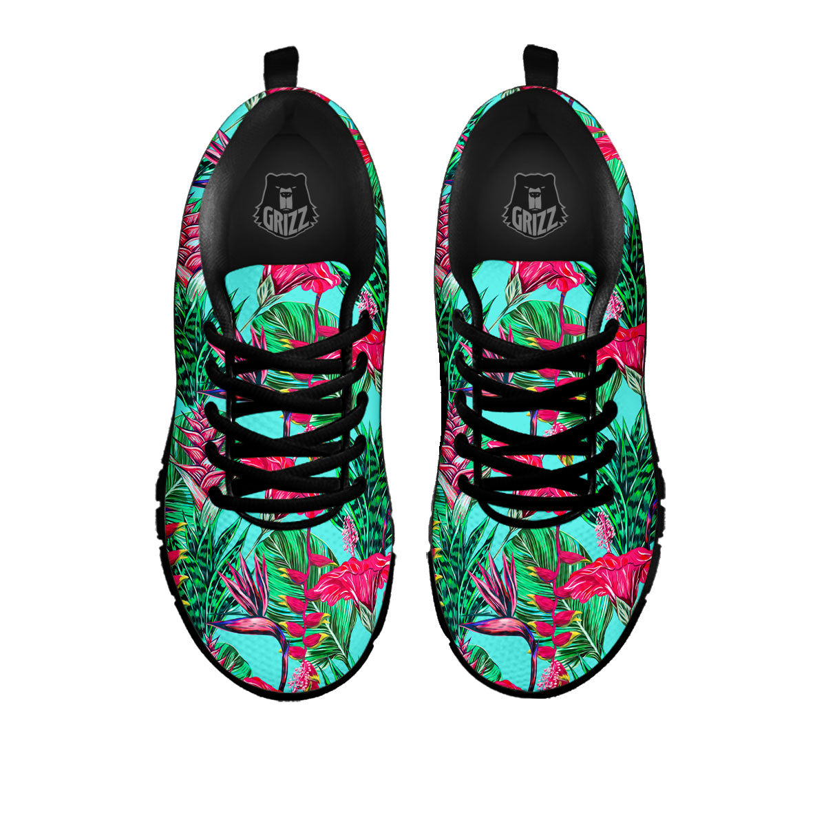 Aloha Hibiscus Hot Teal Pink Print Pattern Black Sneaker-grizzshop