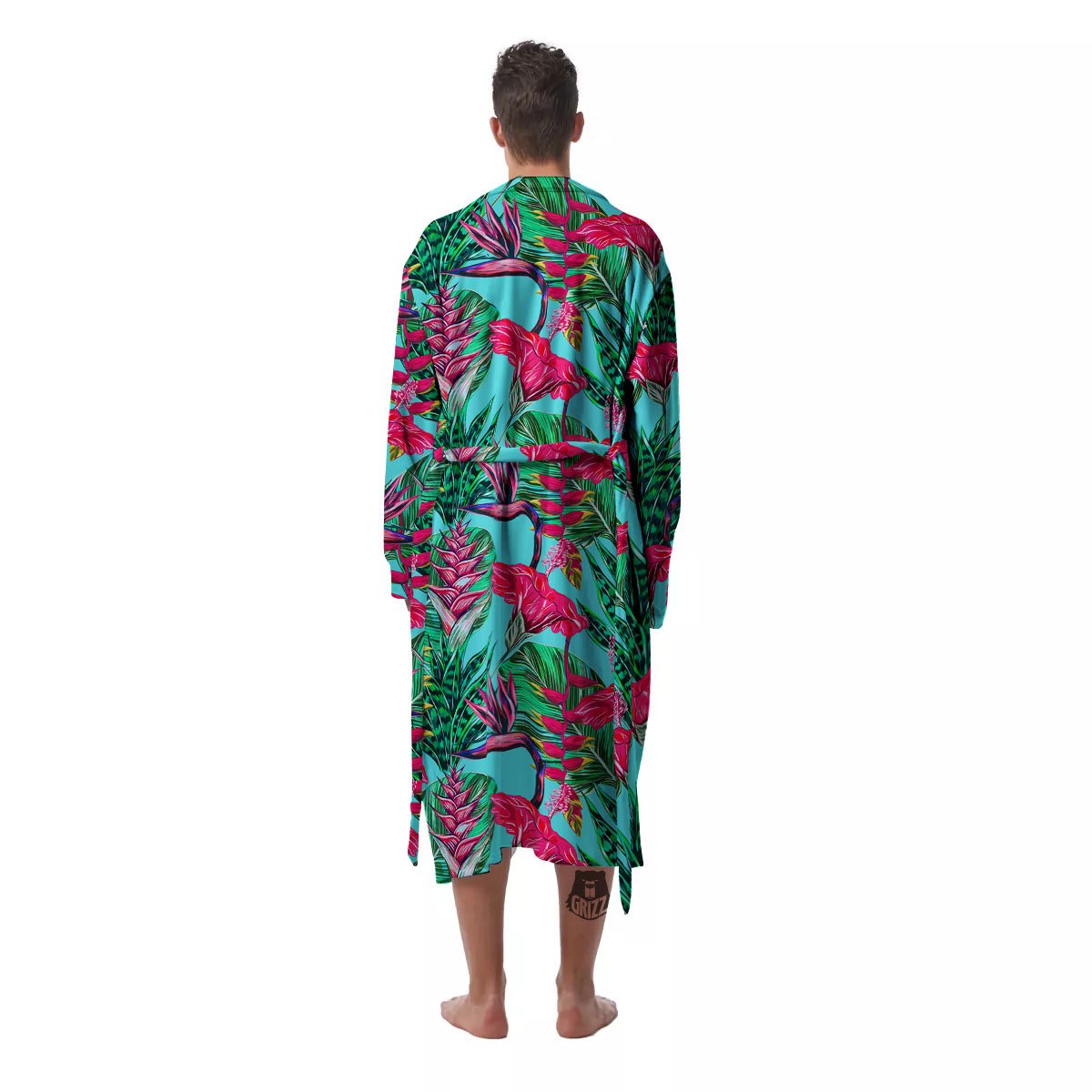 Aloha Hibiscus Hot Teal Pink Print Pattern Men's Robe-grizzshop