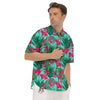 Aloha Hibiscus Hot Teal Pink Print Pattern Men's Short Sleeve Shirts-grizzshop