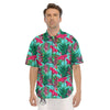 Aloha Hibiscus Hot Teal Pink Print Pattern Men's Short Sleeve Shirts-grizzshop