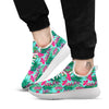 Aloha Hibiscus Hot Teal Pink Print Pattern White Athletic Shoes-grizzshop