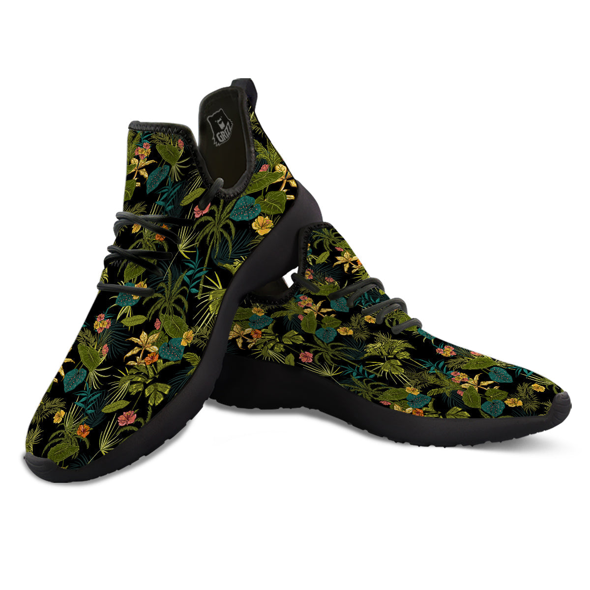 Aloha Hibiscus Tropical Print Pattern Black Athletic Shoes-grizzshop