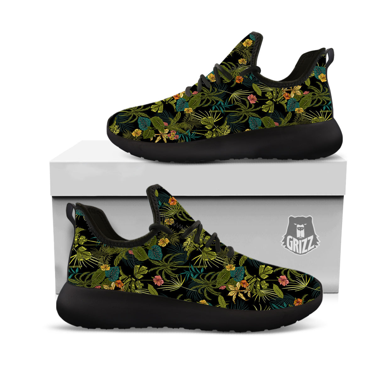 Aloha Hibiscus Tropical Print Pattern Black Athletic Shoes-grizzshop