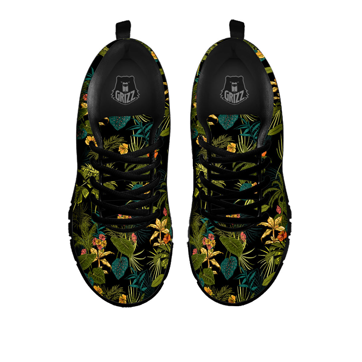 Aloha Hibiscus Tropical Print Pattern Black Sneaker-grizzshop