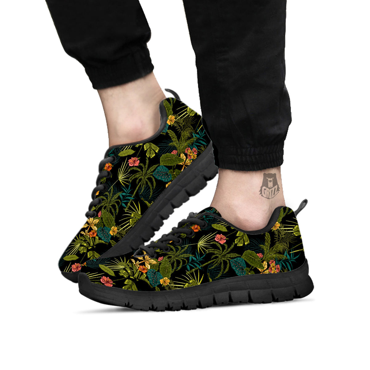 Aloha Hibiscus Tropical Print Pattern Black Sneaker-grizzshop