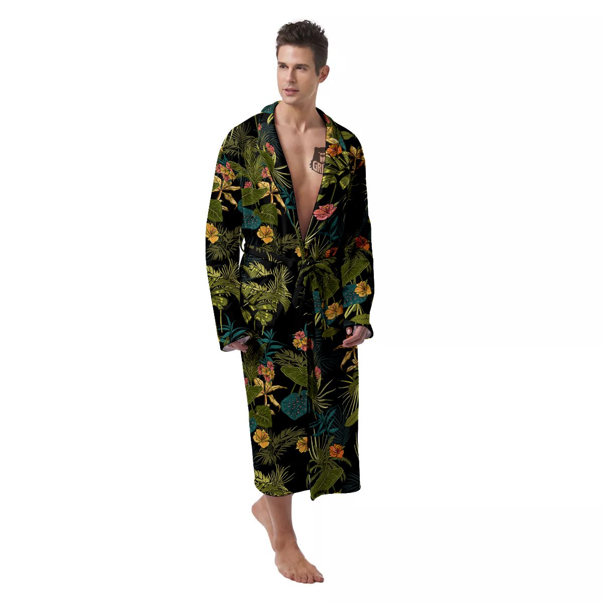 Aloha Hibiscus Tropical Print Pattern Men's Robe-grizzshop