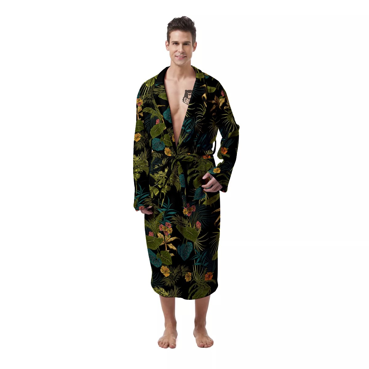 Aloha Hibiscus Tropical Print Pattern Men's Robe-grizzshop