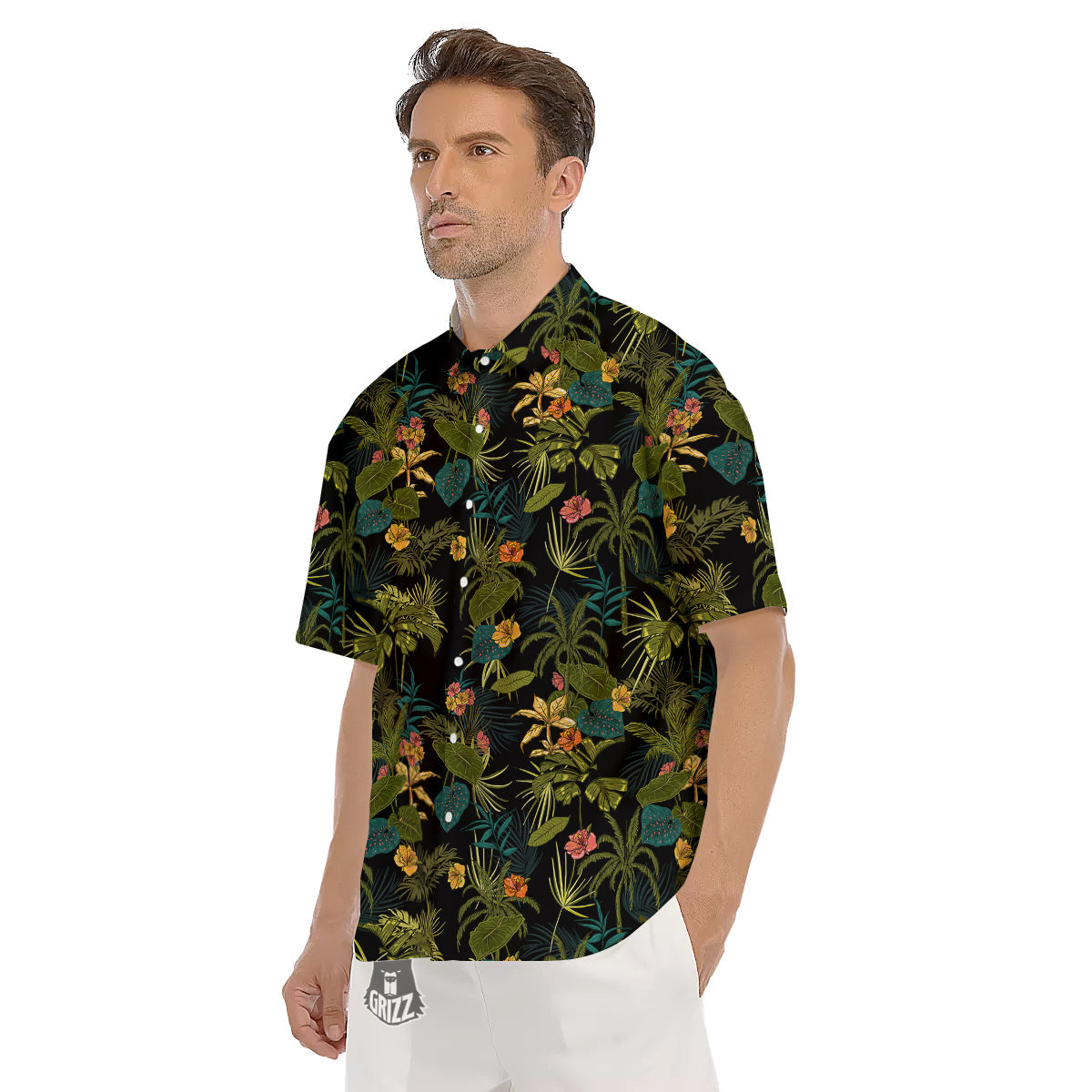 Aloha Hibiscus Tropical Print Pattern Men's Short Sleeve Shirts-grizzshop