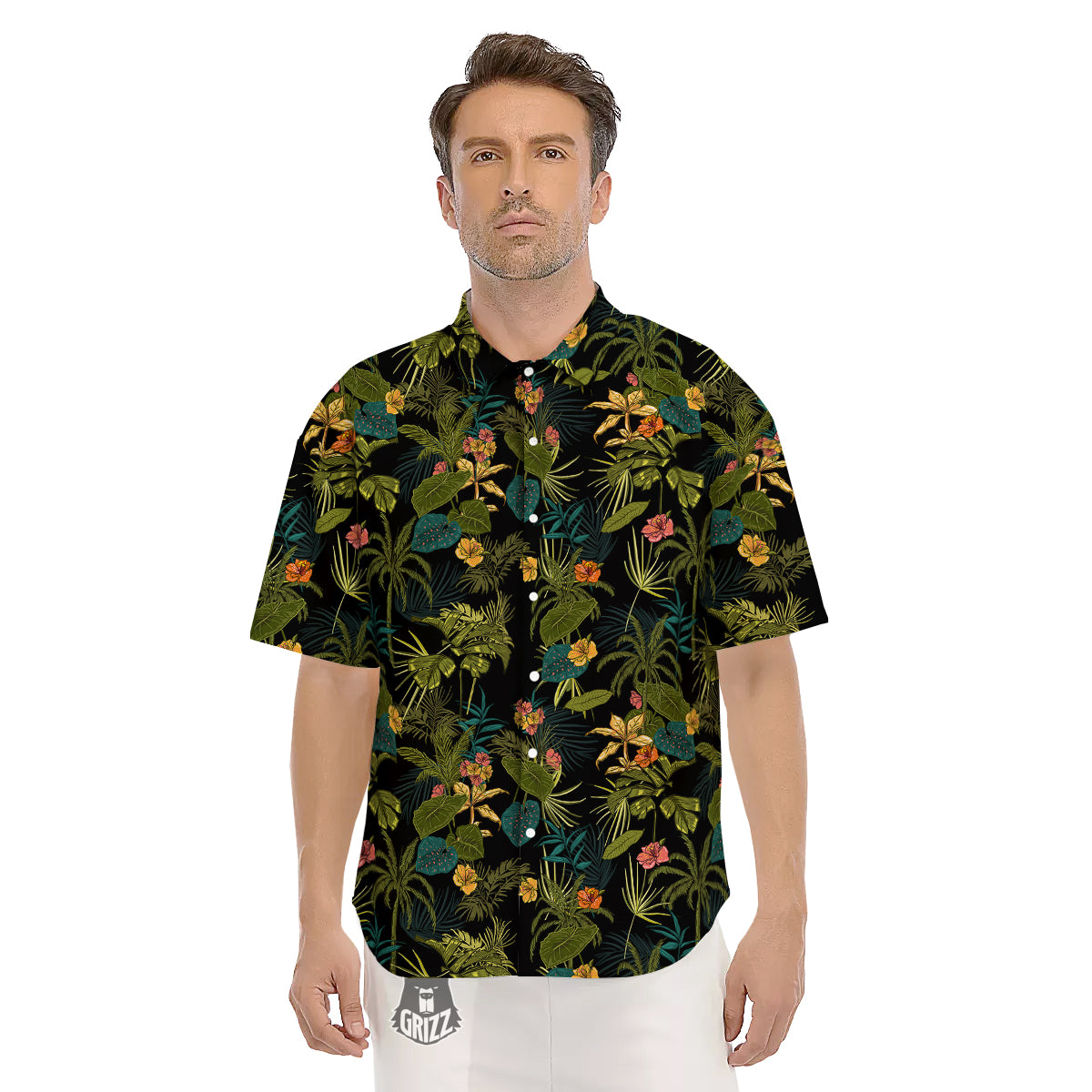 Aloha Hibiscus Tropical Print Pattern Men's Short Sleeve Shirts-grizzshop