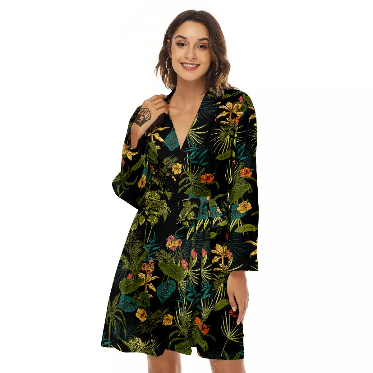 Aloha Hibiscus Tropical Print Pattern Women's Robe-grizzshop