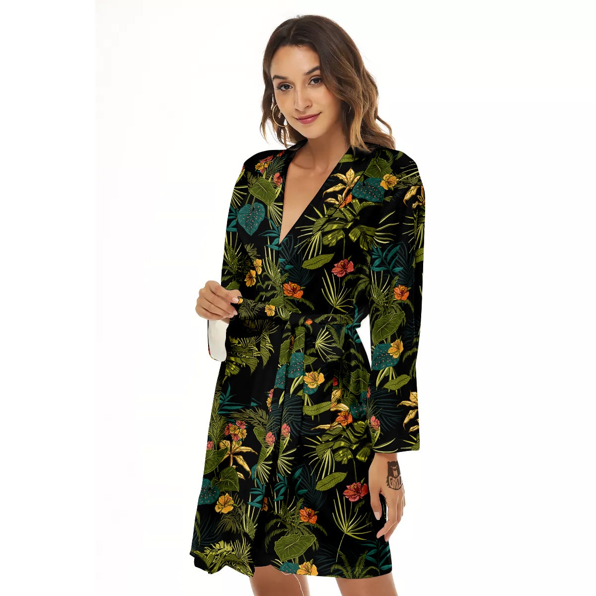 Aloha Hibiscus Tropical Print Pattern Women's Robe-grizzshop