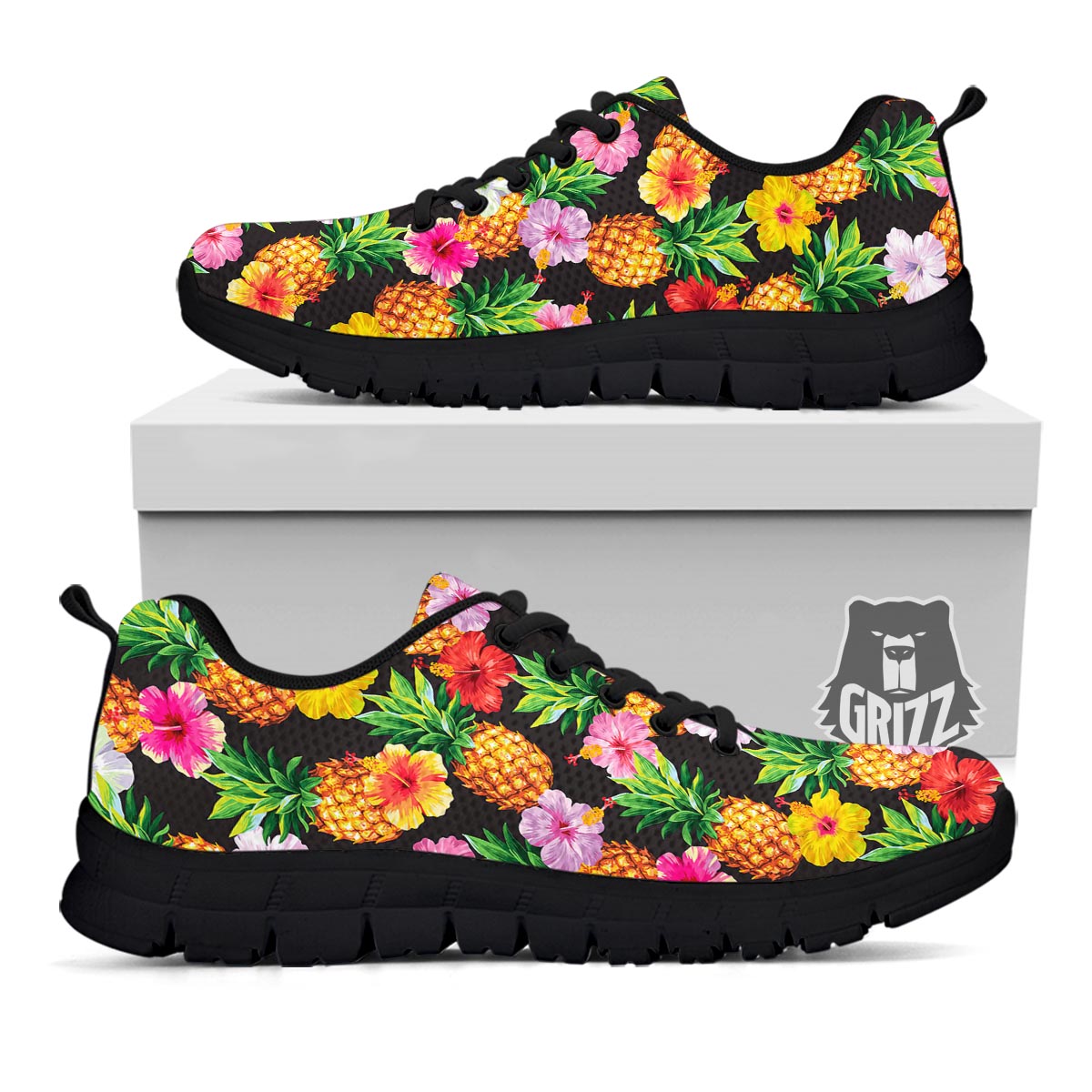 Aloha Pineapple Tropical Print Pattern Tropical Black Sneaker-grizzshop