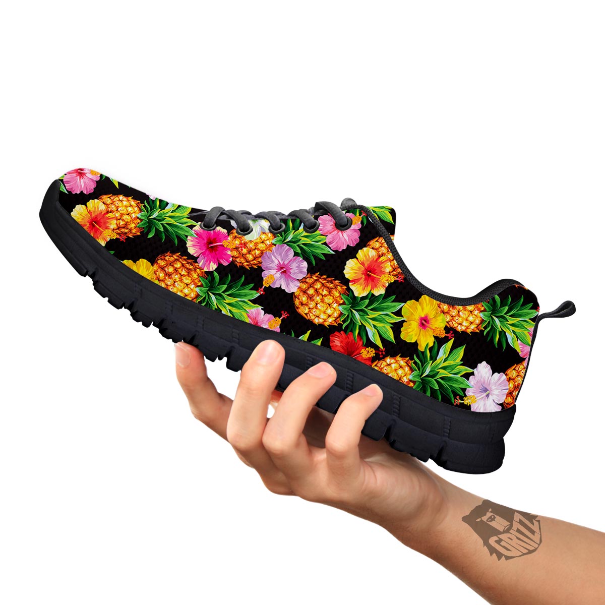 Aloha Pineapple Tropical Print Pattern Tropical Black Sneaker-grizzshop