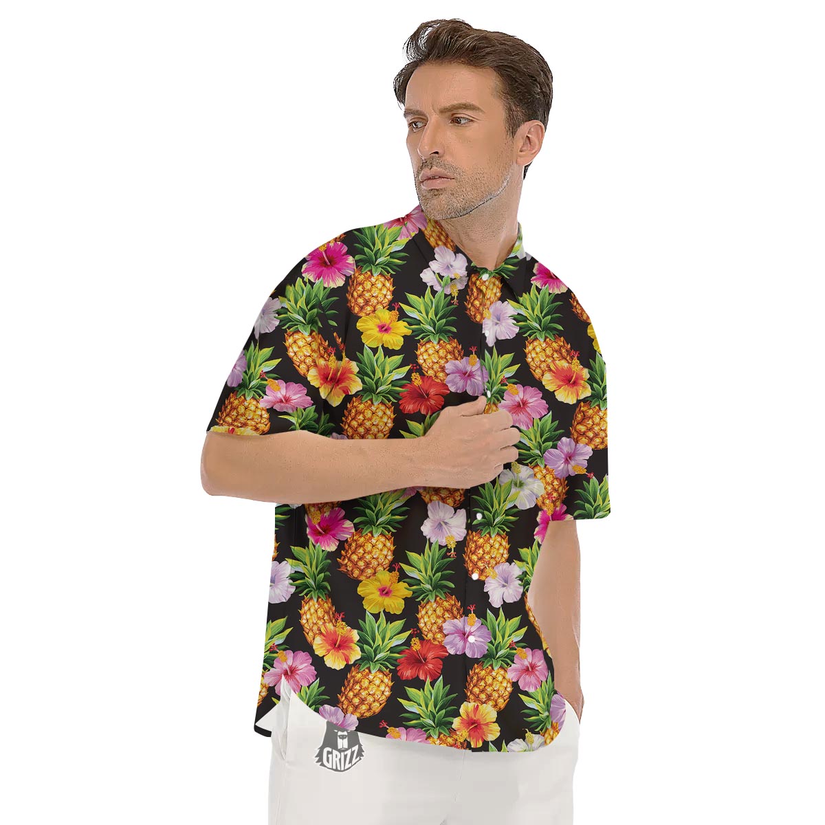 Aloha Pineapple Tropical Print Pattern Tropical Men's Short Sleeve Shirts-grizzshop