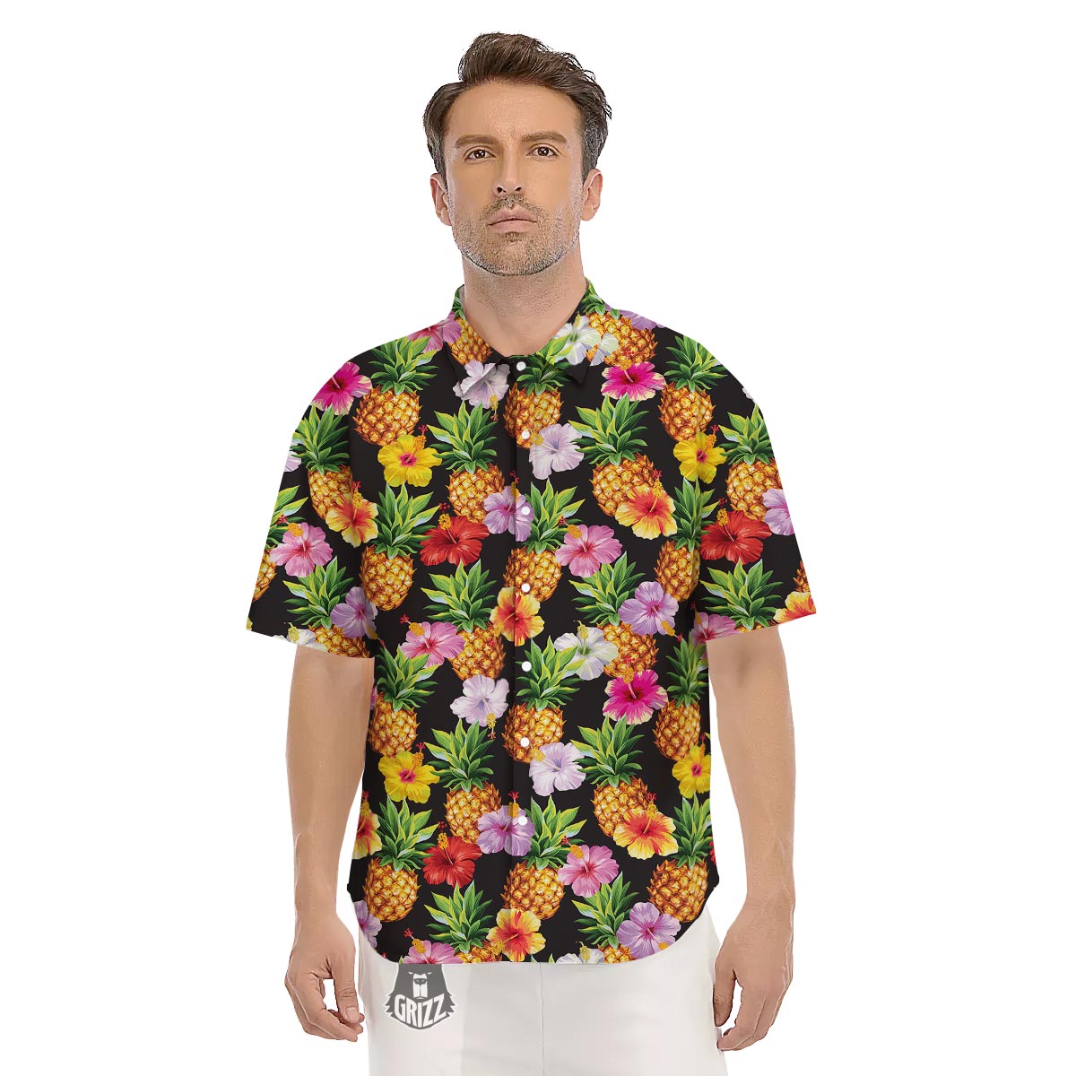 Aloha Pineapple Tropical Print Pattern Tropical Men's Short Sleeve Shirts-grizzshop