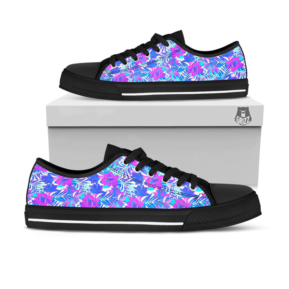 Aloha Psychedelic Tropical Print Pattern Black Low Top Shoes-grizzshop