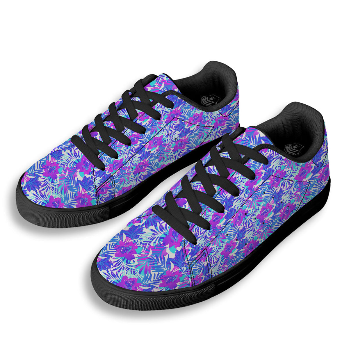 Aloha Psychedelic Tropical Print Pattern Black Low Top Sneakers-grizzshop