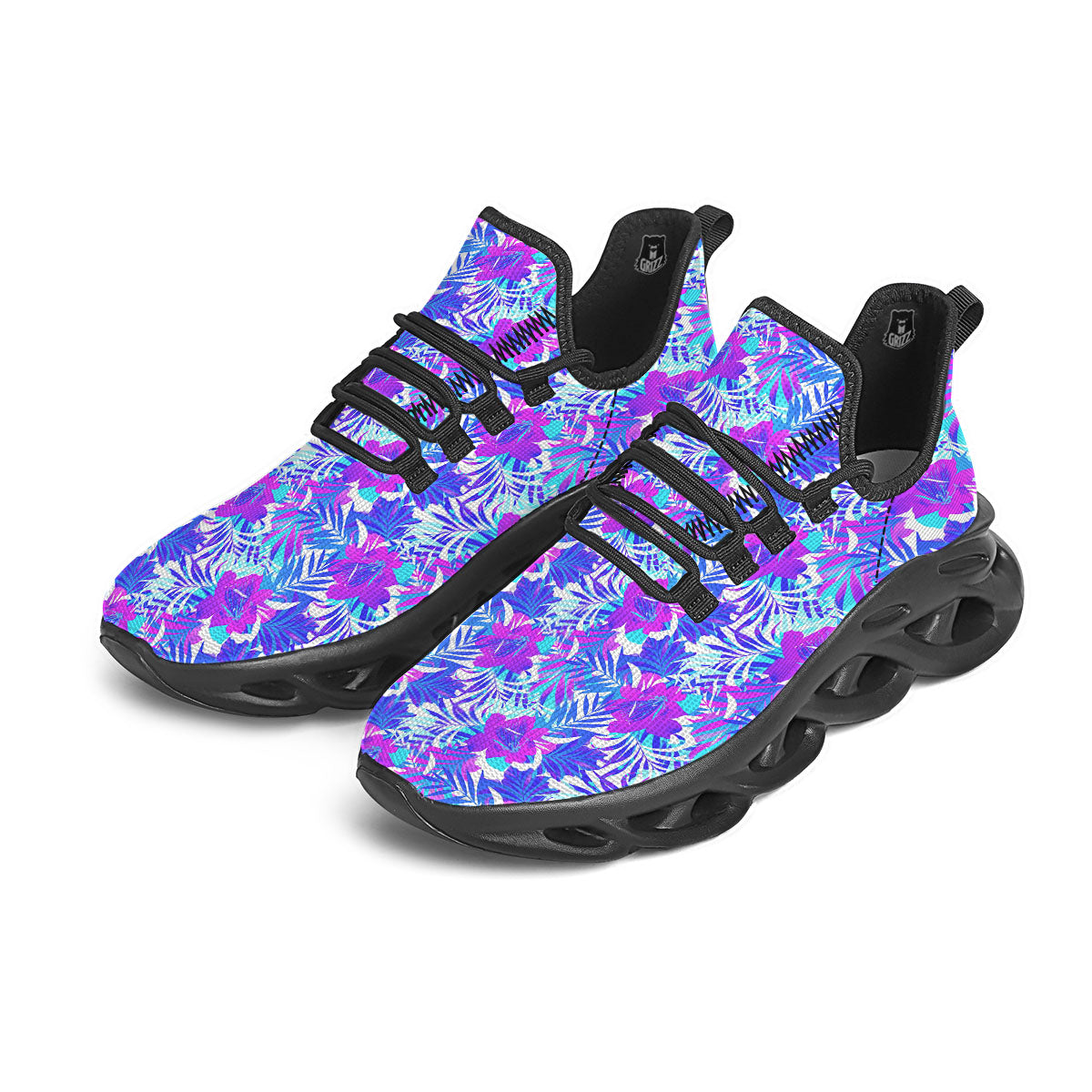 Aloha Psychedelic Tropical Print Pattern Black Running Shoes-grizzshop